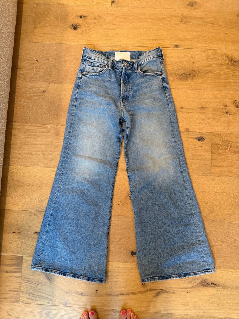 MOTHER Wide-Leg Flare Jeans in Light Blue Wash called I Confess